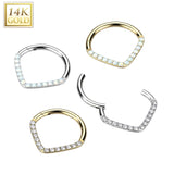 14K Solid Gold Paved Chevron Hinged Hoop Ring Nose Septum Daith