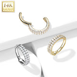 14K Solid Gold Double Line Hinged Segment Hoop Ring Nose Septum Daith