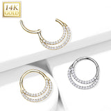 14K Solid Gold Double Hinged Segment Hoop Ring Nose Septum Daith