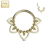 14K Solid Gold Heart Filigree Hinged Segment Hoop Ring Nose Septum Daith