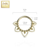 14K Solid Gold Heart Filigree Hinged Segment Hoop Ring Nose Septum Daith