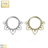 14K Solid Gold Heart Filigree Hinged Segment Hoop Ring Nose Septum Daith