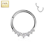 14K Solid Gold Opal CZ Hinged Segment Hoop Ring Nose Septum Daith