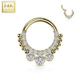 14K Solid Gold Bezel CZ Hinged Segment Hoop Ring Nose Septum Daith