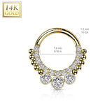 14K Solid Gold Bezel CZ Hinged Segment Hoop Ring Nose Septum Daith