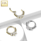 14K Solid Gold Bezel CZ Hinged Segment Hoop Ring Nose Septum Daith