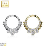 14K Solid Gold Bezel CZ Hinged Segment Hoop Ring Nose Septum Daith