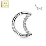 14K Solid Gold Crescent Hinged Segment Hoop Ring Nose Septum Daith