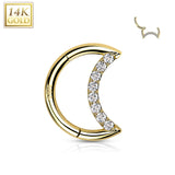 14K Solid Gold Crescent Hinged Segment Hoop Ring Nose Septum Daith