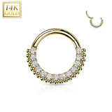 14K Solid Gold Ball CZ Hinged Segment Hoop Ring Nose Septum Daith