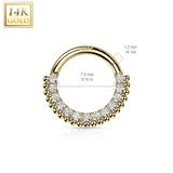 14K Solid Gold Ball CZ Hinged Segment Hoop Ring Nose Septum Daith