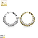 14K Solid Gold Ball CZ Hinged Segment Hoop Ring Nose Septum Daith