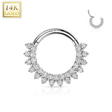 14K Solid Gold CZ set Hinged Segment Hoop Ring Nose Septum Daith