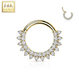 14K Solid Gold CZ set Hinged Segment Hoop Ring Nose Septum Daith