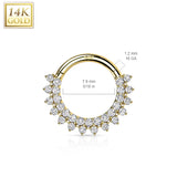 14K Solid Gold CZ set Hinged Segment Hoop Ring Nose Septum Daith