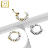 14K Solid Gold CZ set Hinged Segment Hoop Ring Nose Septum Daith