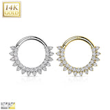 14K Solid Gold CZ set Hinged Segment Hoop Ring Nose Septum Daith