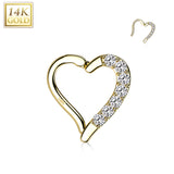 14K Solid Gold Heart Hinged Segment Hoop Ring Nose Septum Daith