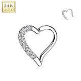 14K Solid Gold Heart Hinged Segment Hoop Ring Nose Septum Daith