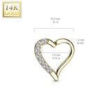 14K Solid Gold Heart Hinged Segment Hoop Ring Nose Septum Daith