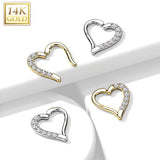 14K Solid Gold Heart Hinged Segment Hoop Ring Nose Septum Daith