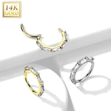 14K Solid Gold Baguette Hinged Segment Hoop Ring Nose Septum Daith