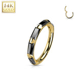 14K Solid Gold Baguette CZ Hinged Segment Hoop Ring Nose Septum Daith