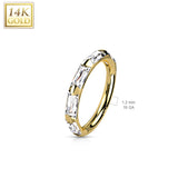 14K Solid Gold Baguette CZ Hinged Segment Hoop Ring Nose Septum Daith