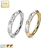 14K Solid Gold Baguette CZ Hinged Segment Hoop Ring Nose Septum Daith