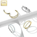 14K Solid Gold Double Opal CZ Segment Hoop Ring Nose Septum Daith