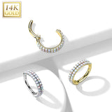 14K Solid Gold Double Opal Segment Hoop Ring Nose Septum Daith