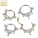 14K Solid Gold Baguette Fan Segment Hoop Ring Nose Septum Daith