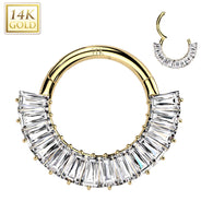 14K Solid Gold Baguette Cut CZ Segment Hoop Ring Nose Septum Daith