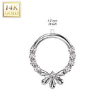 14KT Solid Gold Flower and CZ Hinged Segment Nose Hoop Ring