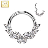 14K Solid Gold CZ Butterfly Segment Hoop Ring Nose Septum Daith
