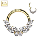 14K Solid Gold CZ Butterfly Segment Hoop Ring Nose Septum Daith