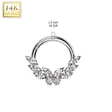 14K Solid Gold CZ Butterfly Segment Hoop Ring Nose Septum Daith