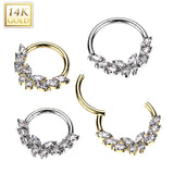 14K Solid Gold CZ Butterfly Segment Hoop Ring Nose Septum Daith