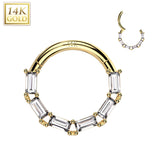 14K Solid Gold Baguette CZ Segment Hoop Ring Nose Septum Daith