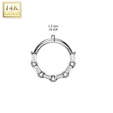 14K Solid Gold Baguette CZ Segment Hoop Ring Nose Septum Daith