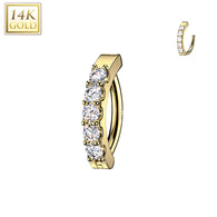 14K Solid Gold Belly Button Navel Ring with 5 Prong Set CZ