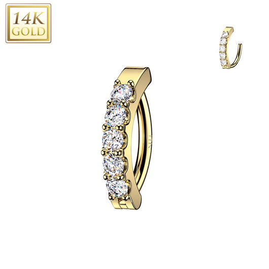 14K Solid Gold 5 Prong CZ Hinged Hoop Belly Button Ring
