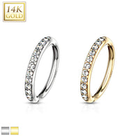 14K Solid Gold CZ Paved Bendable Hoop Ring Nose Ear Cartilage