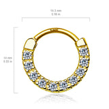 14K Solid Gold Paved CZ Nose Ring Septum Clicker Daith