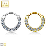 14K Solid Gold Paved CZ Nose Ring Septum Clicker Daith
