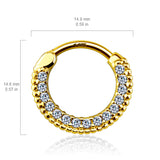 14K Solid Gold Round CZ Nose Ring Septum Clicker Daith