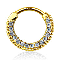 14K Solid Gold Round CZ Nose Ring Septum Clicker Daith