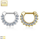 14K Solid Gold CZ Nose Ring Septum Clicker Daith