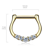 14K Solid Gold Five CZ Nose Ring Septum Clicker Daith