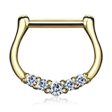 14K Solid Gold Five CZ Nose Ring Septum Clicker Daith